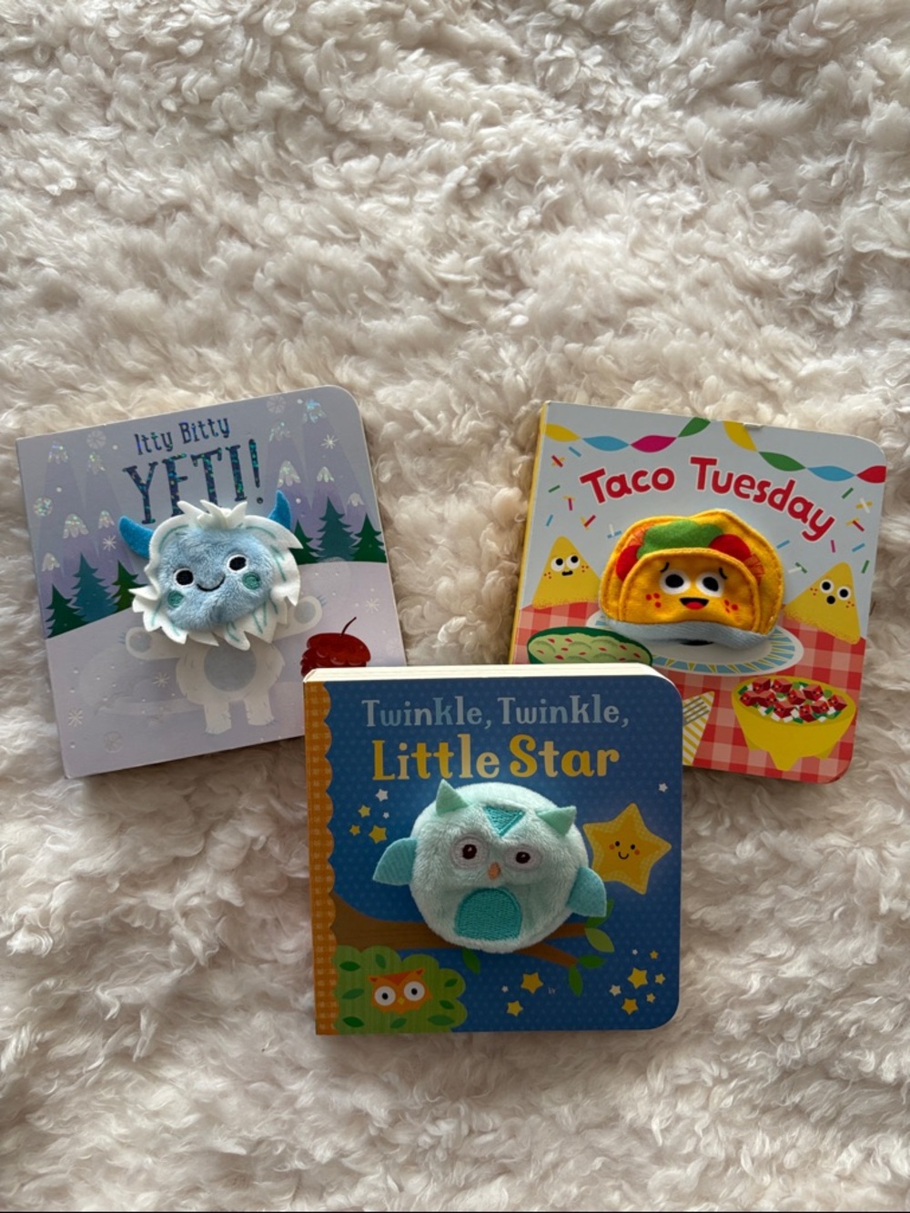 Trio of Board Finger Puppet Books - Taco Tuesday, Itty Bitty Yeti & Twinkle